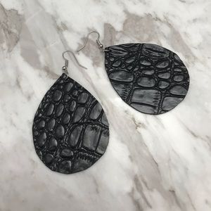 Black faux leather chunky tear drop earring